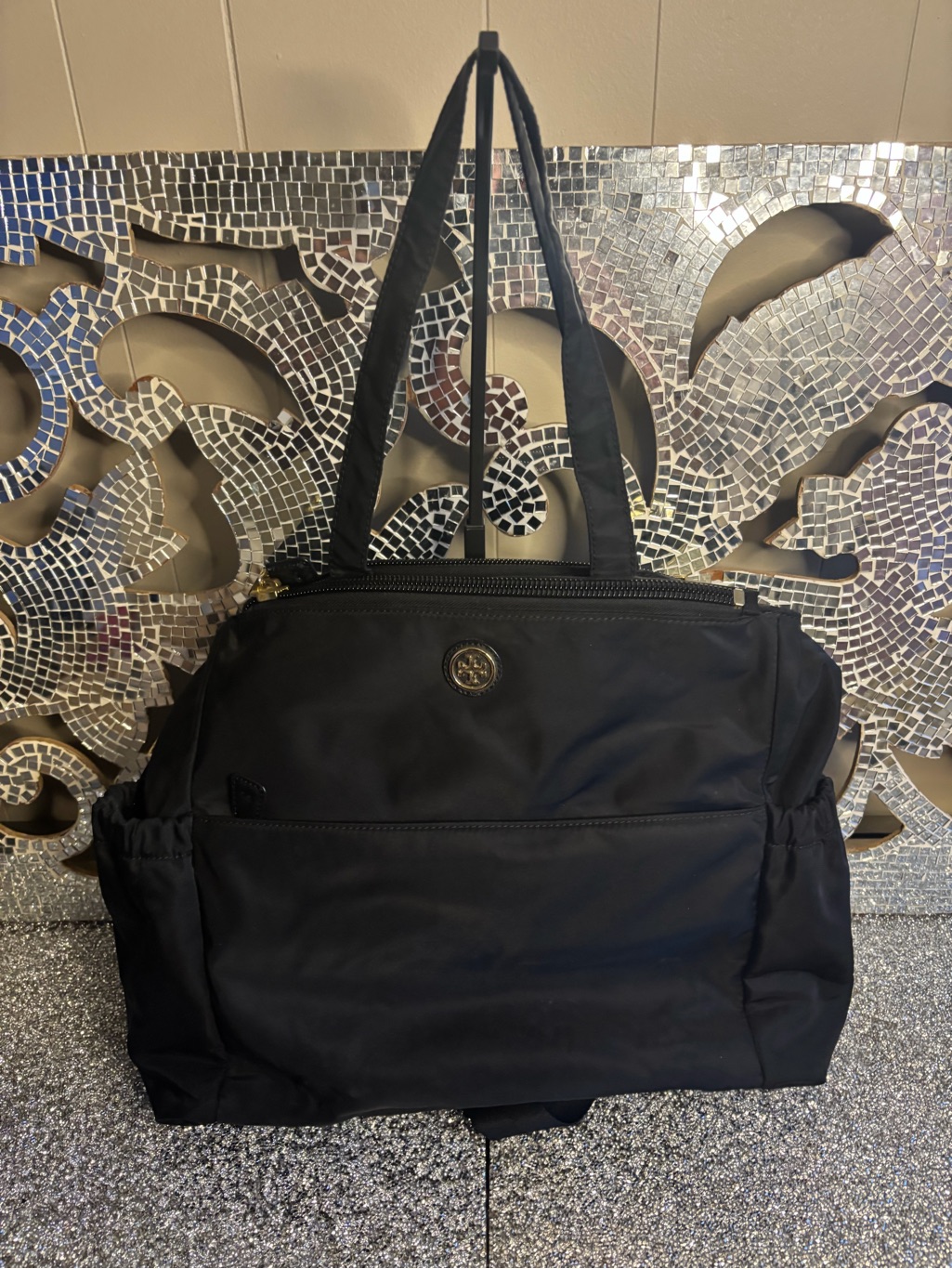 Tory Burch Black Nylon Weekender With Logo Medallion